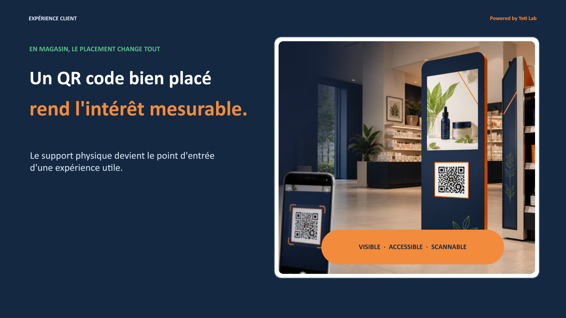 QR code intégré à un display en point de vente pour ouvrir un parcours client